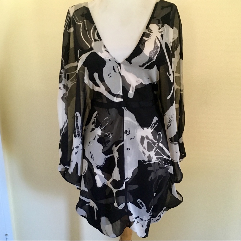Halston Bubble Kimono Sheer Dress